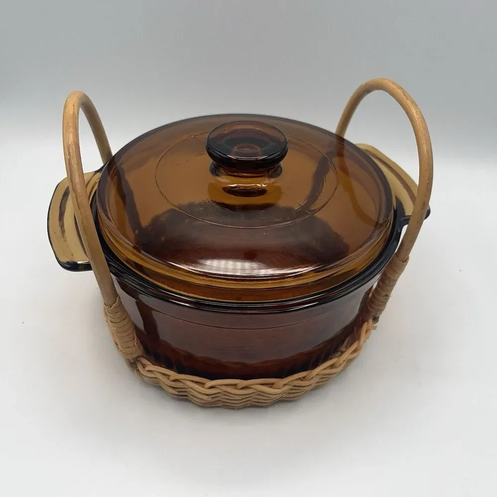 Anchor Hocking Fire King 1436 Brown 1Q Casserole Dish USA With Lid Ribbed VTG